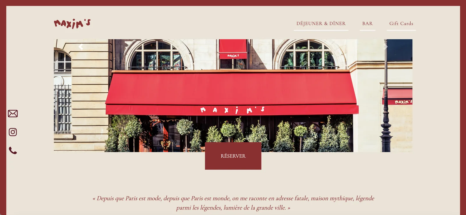 Aperçu du site Maxim's complet