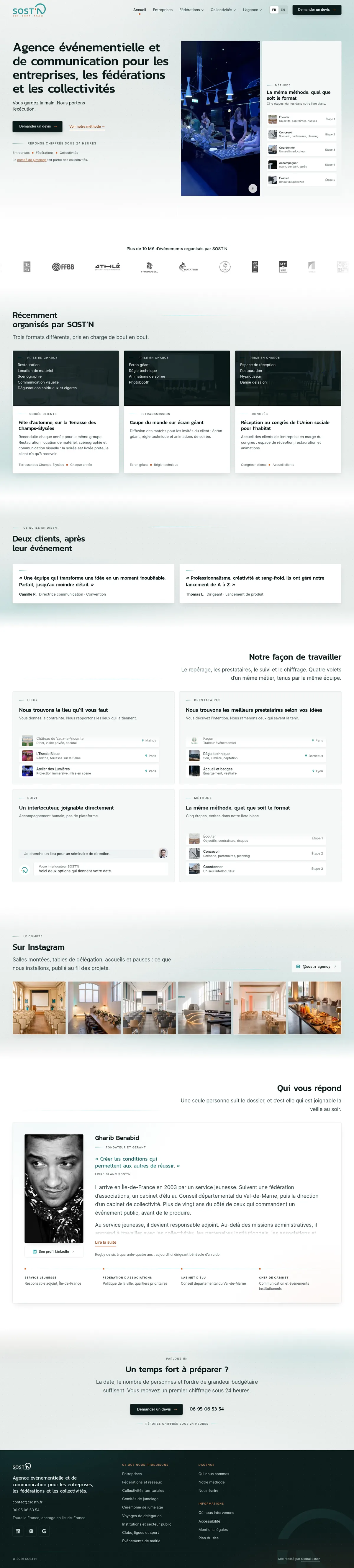 Le site de SOST'N : agence événementielle et de communication pour les entreprises, les fédérations et les collectivités